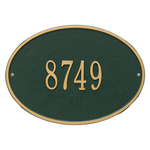 Hawthorne Oval Address Plaque with a Green & Gold Finish, Standard Wall Mount with One Line of Text