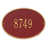 Hawthorne Oval Address Plaque with a Red & Gold Finish, Standard Wall Mount with One Line of Text