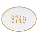 Hawthorne Oval Address Plaque with a White & Gold Finish, Standard Wall Mount with One Line of Text