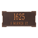 Rectangle Shape Address Plaque Named Roanoke with a Antique Copper Finish, Standard Wall with Two Lines of Text