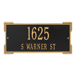 Rectangle Shape Address Plaque Named Roanoke with a Black & Gold Finish, Standard Wall with Two Lines of Text