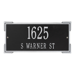 Rectangle Shape Address Plaque Named Roanoke with a Black & Silver Finish, Standard Wall with Two Lines of Text