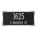 Rectangle Shape Address Plaque Named Roanoke with a Black & White Finish, Standard Wall with Two Lines of Text