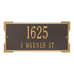 Rectangle Shape Address Plaque Named Roanoke with a Bronze & Gold Finish, Standard Wall with Two Lines of Text