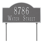 Two sided Arched Rectangle Shape Address Plaque with a Pewter & Silver Finish, Standard Lawn with Two Lines of Text