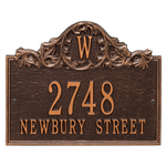 Rectangle Address Plaque with Acanthus surrounding your Monogram with a Antique Copper Finish