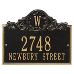 Rectangle Address Plaque with Acanthus surrounding your Monogram with a Black & Gold Finish