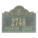 Rectangle Address Plaque with Acanthus surrounding your Monogram with a Bronze Verdigris Finish