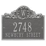 Rectangle Address Plaque with Acanthus surrounding your Monogram with a Pewter & Silver Finish