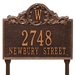 Rectangle Address Plaque with Acanthus surrounding your Monogram with a Lawn Antique Copper Finish