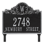 Personalized Acanthus Monogram Black & Silver Finish, Estate Lawn with Three Lines of Text
