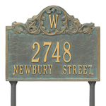 Rectangle Address Plaque with Acanthus surrounding your Monogram with a Lawn Bronze Verdigris Finish