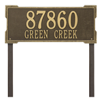 The Roanoke Rectangle Address Plaque with a Antique Brass Finish, Estate Lawn with Two Lines of Text