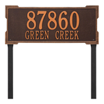 The Roanoke Rectangle Address Plaque with a Antique Copper Finish, Estate Lawn with Two Lines of Text