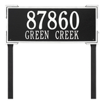 The Roanoke Rectangle Address Plaque with a Black & White Finish, Estate Lawn with Two Lines of Text