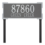The Roanoke Rectangle Address Plaque with a Pewter & Silver Finish, Estate Lawn with Two Lines of Text