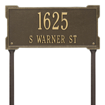 The Roanoke Rectangle Address Plaque with a Antique Brass Finish, Standard Lawn with Two Lines of Text