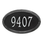 The Concord Raised Border Oval Shape Address Plaque with a Black & Silver Finish, Standard Wall with One Line of Text