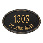 The Concord Raised Border Oval Shape Address Plaque with a Black & Gold Finish, Estate Wall with Two Lines of Text