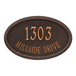 The Concord Raised Border Oval Shape Address Plaque with a Oil Rubbed Bronze Finish, Estate Wall with Two Lines of Text