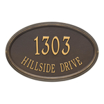 The Concord Raised Border Oval Shape Address Plaque with a Bronze & Gold Finish, Estate Wall with Two Lines of Text