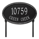 The Concord Raised Border Oval Shape Address Plaque with a Black & Silver Finish, Estate Lawn with Two Lines of Text