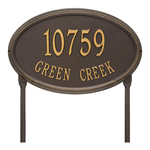 The Concord Raised Border Oval Shape Address Plaque with a Bronze & Gold Finish, Estate Lawn with Two Lines of Text