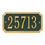 A Rectangle Address Plaque with Corners Cut Off with a Green & Gold Finish, Standard Wall with One Line of Text