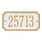 A Rectangle Address Plaque with Corners Cut Off with a White & Gold Finish, Standard Wall with One Line of Text