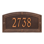 A Rectangle Arched Address Plaque with a Feather Boarder with a Antique Copper Finish, Standard Wall with One Line of Text