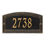 A Rectangle Arched Address Plaque with a Feather Boarder with a Black & Gold Finish, Standard Wall with One Line of Text