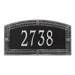 A Rectangle Arched Address Plaque with a Feather Boarder with a Black & Silver Finish, Standard Wall with One Line of Text