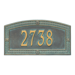 A Rectangle Arched Address Plaque with a Feather Boarder with a Bronze & Verdigris Finish, Standard Wall with One Line of Text