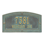 A Rectangle Arched Address Plaque with a Feather Boarder with a Bronze & Verdigris Finish, Standard Wall with Two Lines of Text