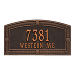 A Rectangle Arched Address Plaque with a Feather Boarder with a Oil Rubbed Bronze Finish, Standard Wall with Two Lines of Text