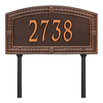 A Rectangle Arched Address Plaque with a Feather Boarder with a Antique Copper Finish, Standard Lawn with One Line of Text