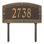 A Rectangle Arched Address Plaque with a Feather Boarder with a Bronze & Gold Finish, Standard Lawn with One Line of Text