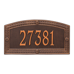 A Rectangle Arched Address Plaque with a Feather Boarder with a Antique Copper Finish, Estate Wall with One Line of Text