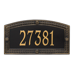 A Rectangle Arched Address Plaque with a Feather Boarder with a Black & Gold Finish, Estate Wall with One Line of Text