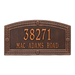 A Rectangle Arched Address Plaque with a Feather Boarder with a Antique Copper Finish, Estate Wall with Two Lines of Text