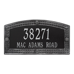 A Rectangle Arched Address Plaque with a Feather Boarder with a Black & Silver Finish, Estate Wall with Two Lines of Text