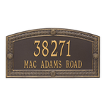 A Rectangle Arched Address Plaque with a Feather Boarder with a Bronze & Gold Finish, Estate Wall with Two Lines of Text
