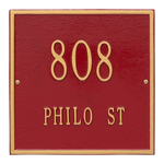 Personalized Square Red & Gold Finish, Standard Wall with Two Lines of Text