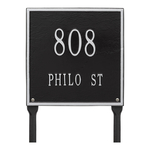 Personalized Square Black & Silver Finish, Standard Lawn with Two Lines of Text