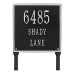 Personalized Square Black & Silver Finish, Standard Lawn with Three Lines of Text