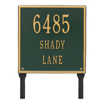Personalized Square Green & Gold Finish, Standard Lawn with Three Lines of Text