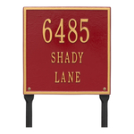 Personalized Square Red & Gold Finish, Standard Lawn with Three Lines of Text