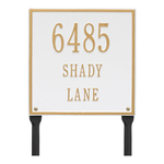 Personalized Square White & Gold Finish, Standard Lawn with Three Lines of Text
