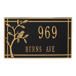 Personalized Woodridge Bird Black & Gold Finish, Standard Wall with Two Lines of Text