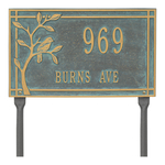 Personalized Woodridge Bird Bronze & Verdigris Finish, Standard Lawn with Two Lines of Text